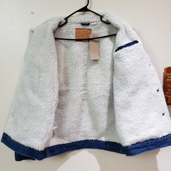 Men's casual denim sherpa jacket, dark blue, sizes small to 2XL - Picture 4 of 8